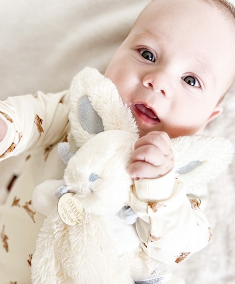 doudou plat lapin bonbon bleu