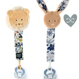Attache tétine lion ou lapin bleu Boh'aime - 18 cm