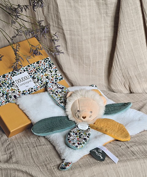 Doudou pétale lion jaune et vert - boh'aime - Doudou et compagnie - DC4025